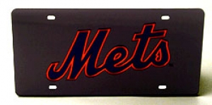New York Mets Laser Cut/Mirrored Black License Plate