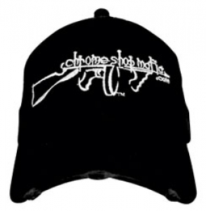 Black Twill Chrome Shop Mafia Distressed Design Baseball Hat with CSM Logo