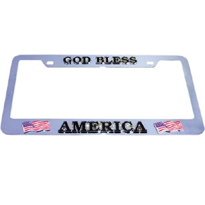 God Bless "AMERICA" Chromed 3D License Plate Tag Frame w/ U.S. Flags