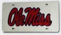 Mississippi Ole Miss Rebels Silver Laser Cut/Mirrored License Plate
