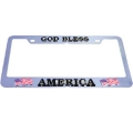 God Bless "AMERICA" Chromed 3D License Plate Tag Frame w/ U.S. Flags