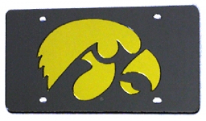 Iowa Hawkeyes Black Laser Cut/Mirrored License Plate