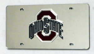 Ohio State Buckeyes Laser Cut/Mirrored Silver License Plate