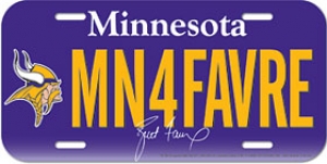 Minnesota Vikings Brett Favre "MV4FAVRE" License Plate