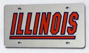 Illinois Fighting Illini Silver Laser Cut/Mirrored License Plate