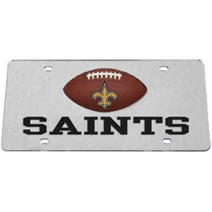 New Orleans Saints Football Silver Laser Cut Mirrored License Plate