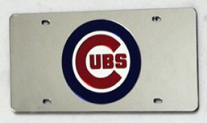 Chicago Cubs Laser Cut/Mirrored Silver License Plate