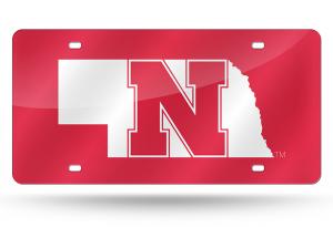 Nebraska Cornhuskers Laser Cut/Mirrored Red License Plate