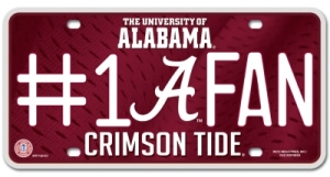 Alabama Crimson Tide #1 Fan Aluminum License Plate