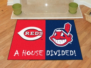 Cleveland Indians vs Cincinnati Reds House Divided Floor Rug