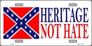 Confederate Flag "Heritage Not Hate" License Plate