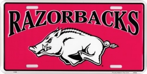 Arkansas Razorbacks Aluminum Red License Plate