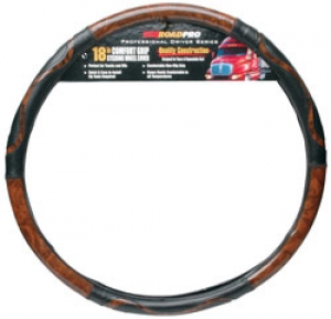 RoadPro 18" Comfort Grip Black Woodgrain Semi Truck Steering Wheel Cover